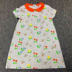 Baby Boden Printed Jersey Collared Dress in Multi Bunny Stripe Size 2-3 Years